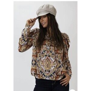 Dear John Women's Autumn Glazed Polly Top Smocking Navaho Long Sleeve Size S NWT